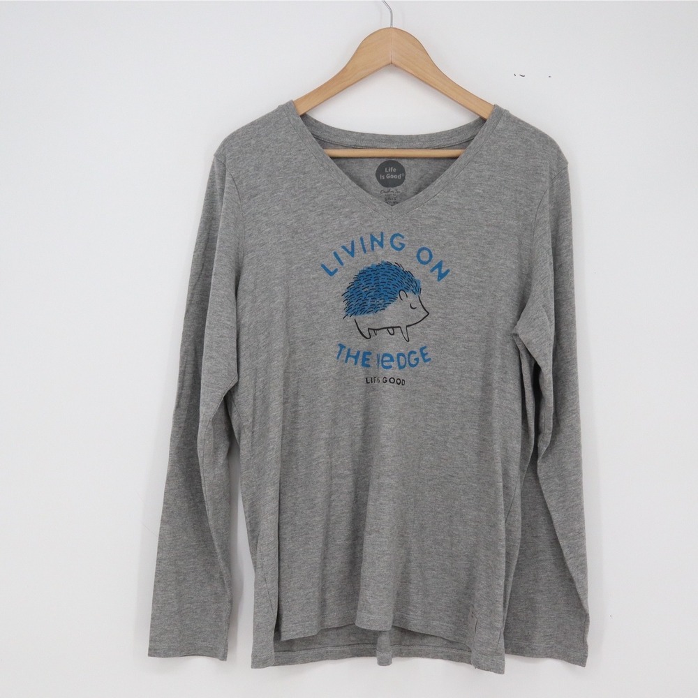 Life is Good T-Shirt Womens L Crusher Tee Grey Living On The Hedge Graphic